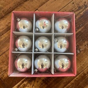 West Elm set of 9 silver glass ball ornaments